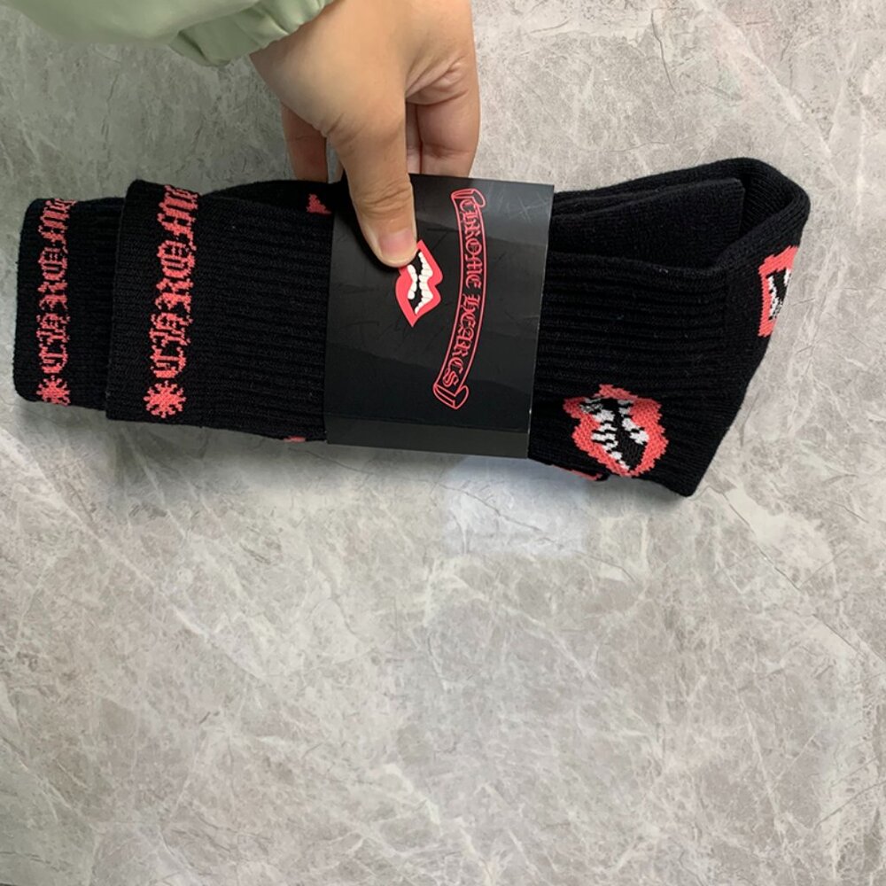 Chrome Hearts Black Long Lip Print Socks